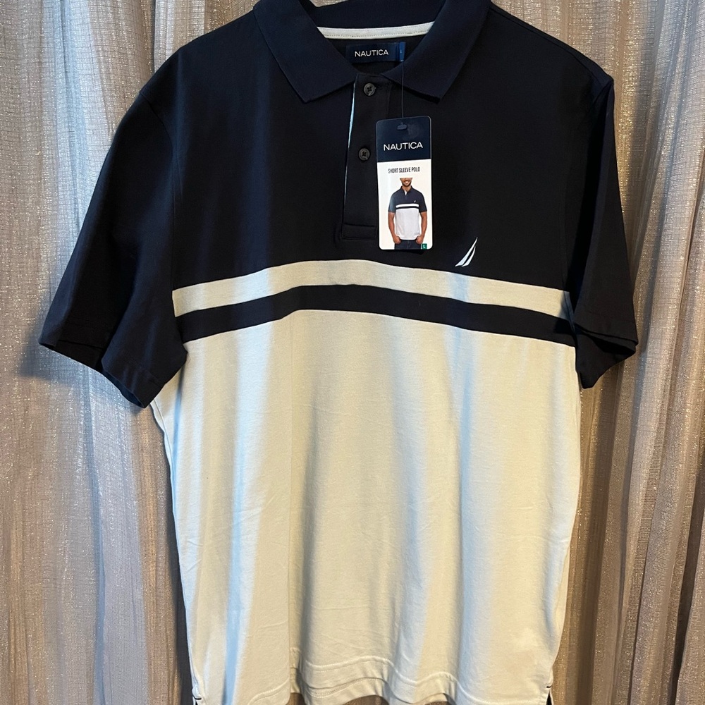 Nautica Men's Polo Shirt in Black and Cream